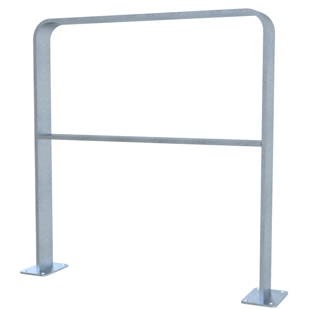 Lean-on hoop made of flat bar steel | bent, 80 x 12 mm | in curved design | with cross bar | total width: 750 mm | hot-dip galvanized and coated DB 703